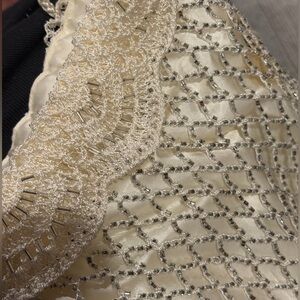 Valerie Stevens Cream and Gold Satin Fabric